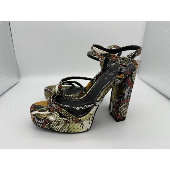 Zara Block Heels Womens 5.5 Faux Snakeskin Sandals 4.75" Club Vacation Travel - Picture 1 of 7